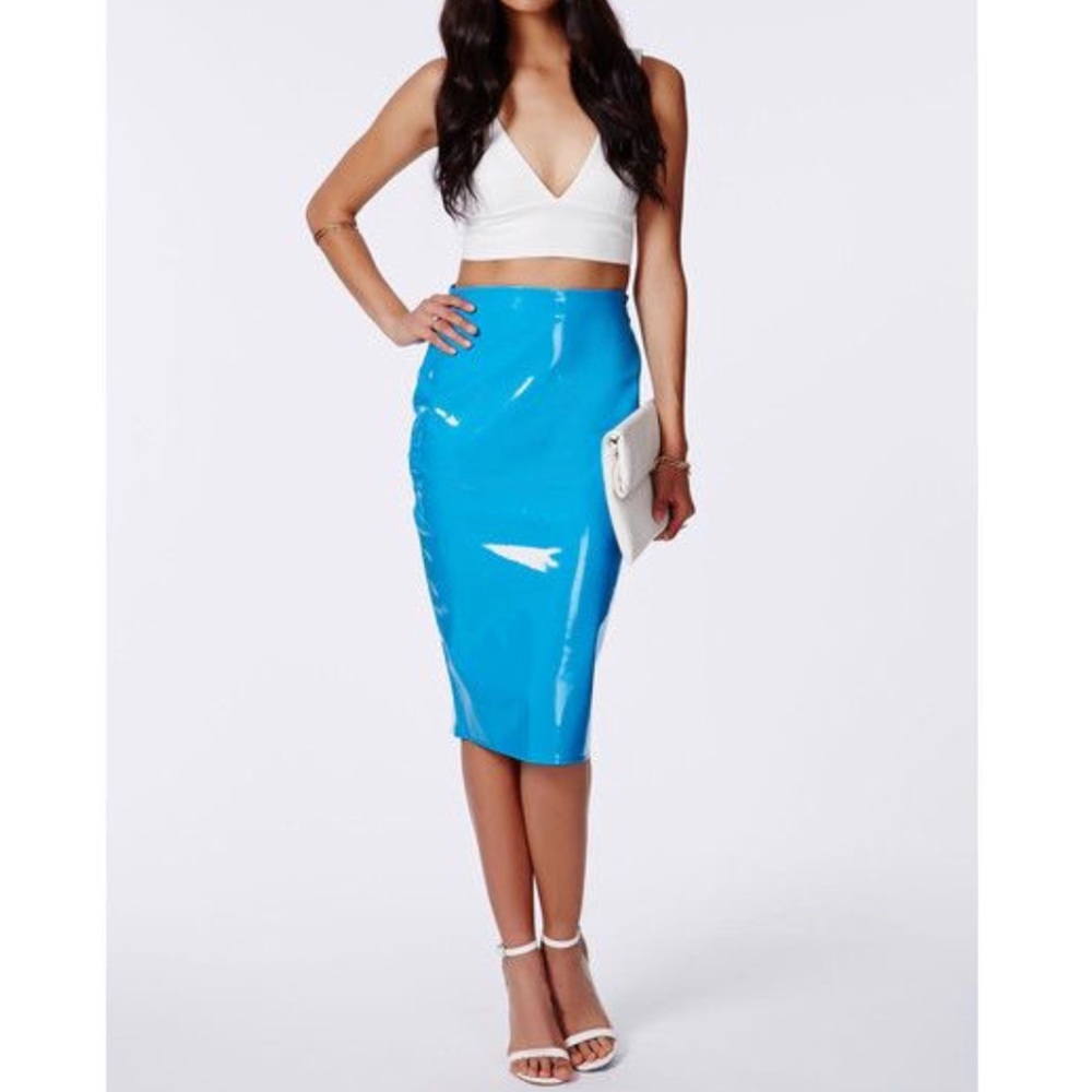 NWT Missguided PVC Midi Pencil Skirt Baby Blue 8